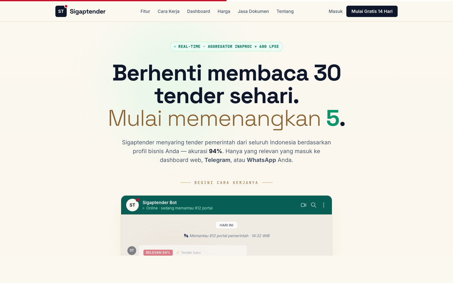 Sigaptender — platform tender berbasis AI